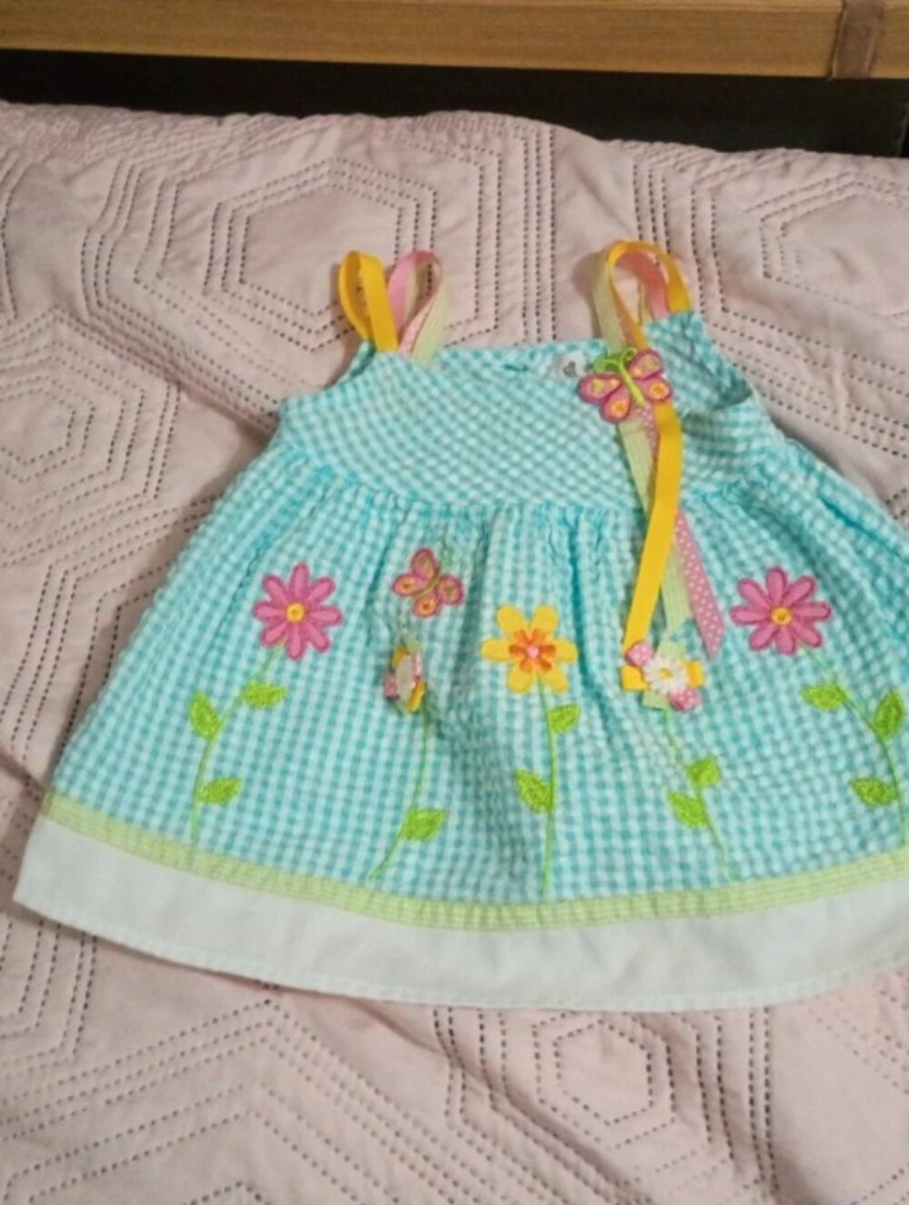 Youngland Aqua Gingham Skirt with Yellow & Pink Ribbon Straps